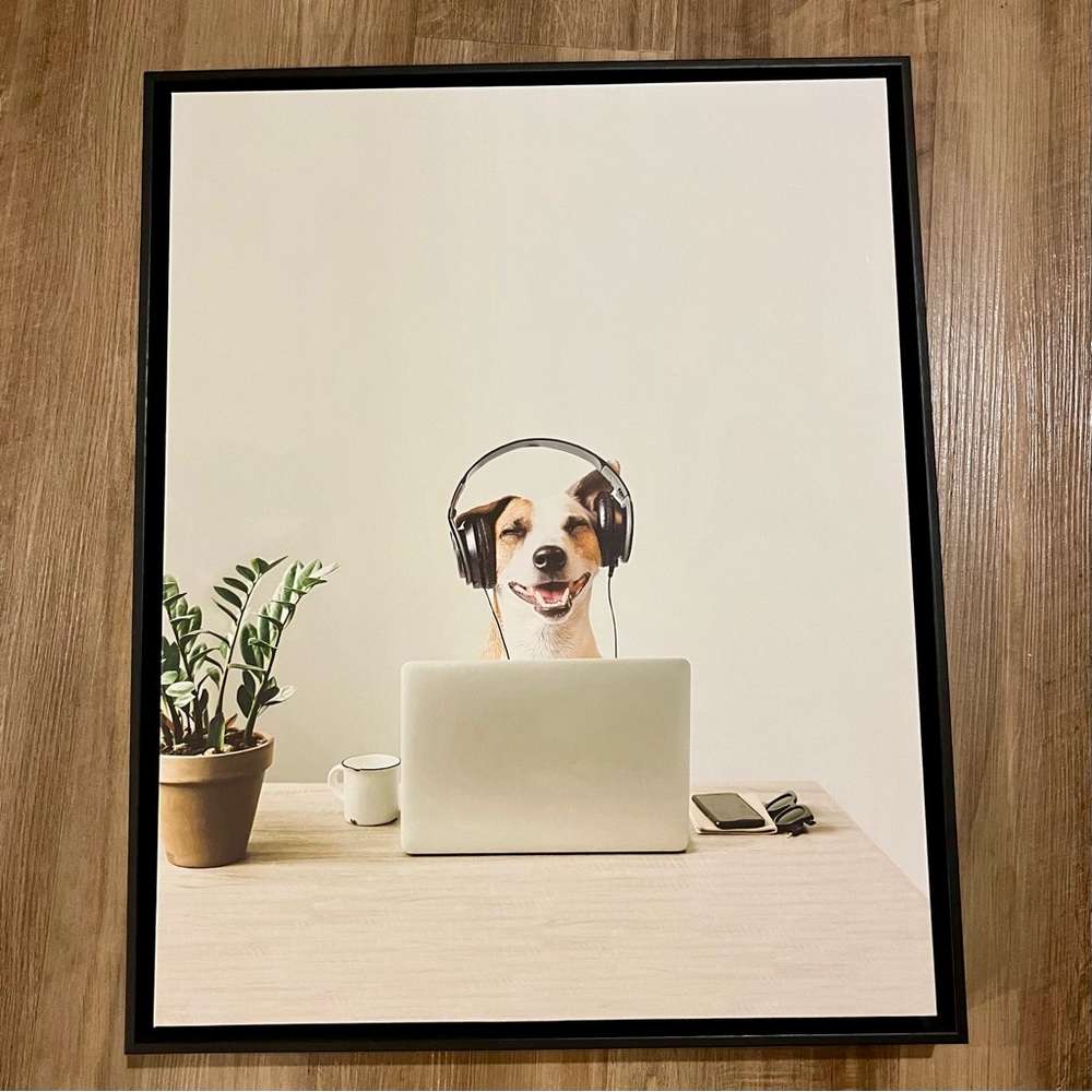 Framed Canvas - Dog working from home